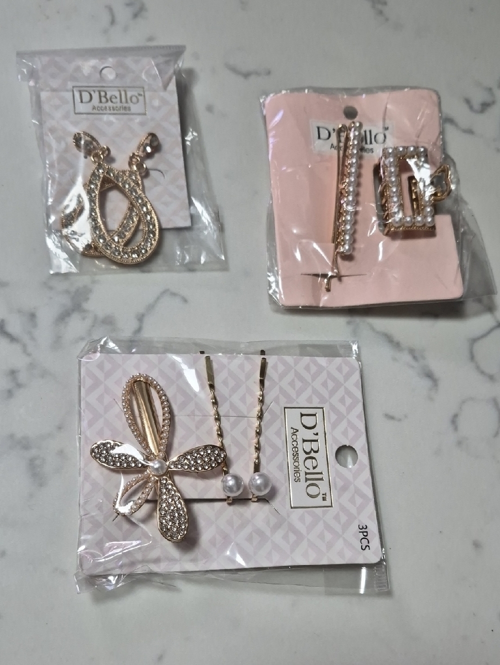 D'Bello Gold Tone Rhinestone Jewelry Set - Pearl & Floral Hair Pins